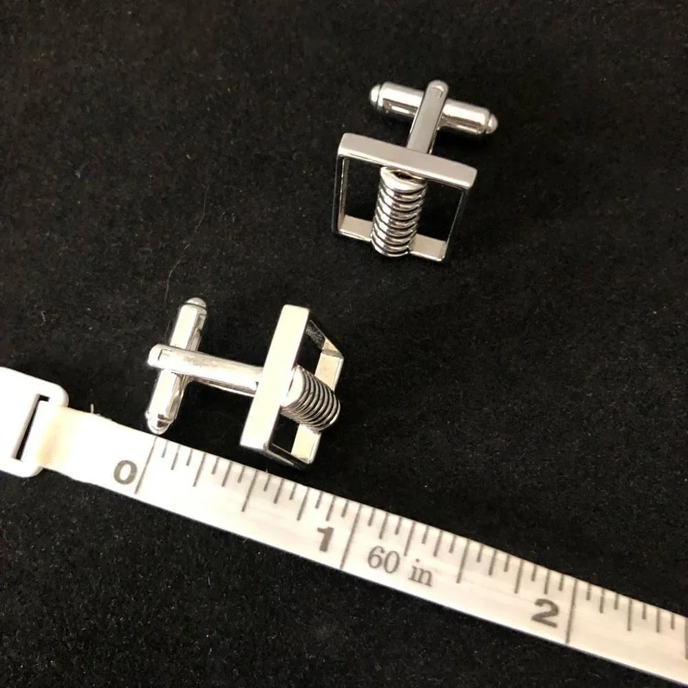vintage hickok silver tone square‎ cufflinks center bar design made in usa
